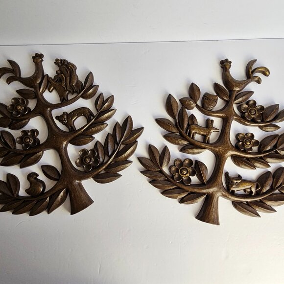 Vintage Homeco Tree of Life Wall Decor – Pair of Mid-Century Syroco Style Plaque - Picture 1 of 16